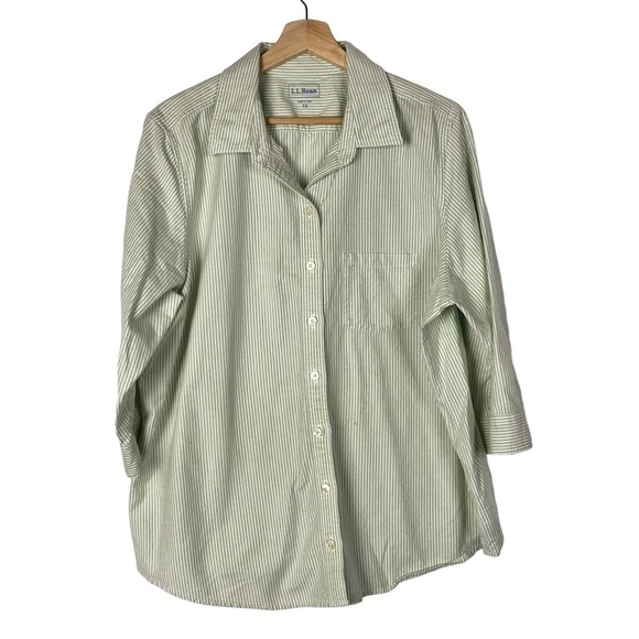 L.L. Bean Green & White Seersucker Stripe Long Sleeve Button Down 1X - Picture 1 of 4